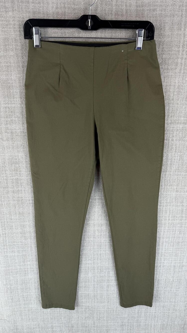 Calvin Klein Pants Womens 8 Green Ponte Ankle Slim Pull On Stretch Pleated